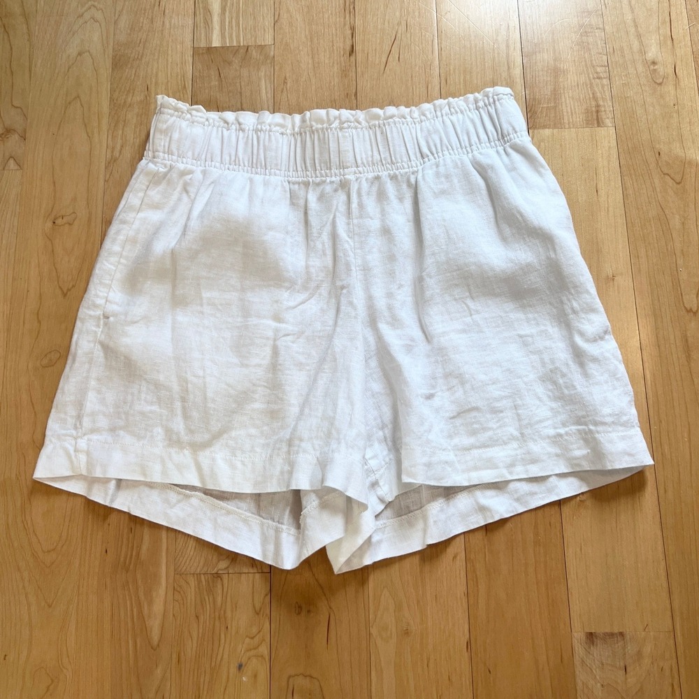 Quince Shorts Women S White European Linen Smocked Waist Pockets Casual Relaxed